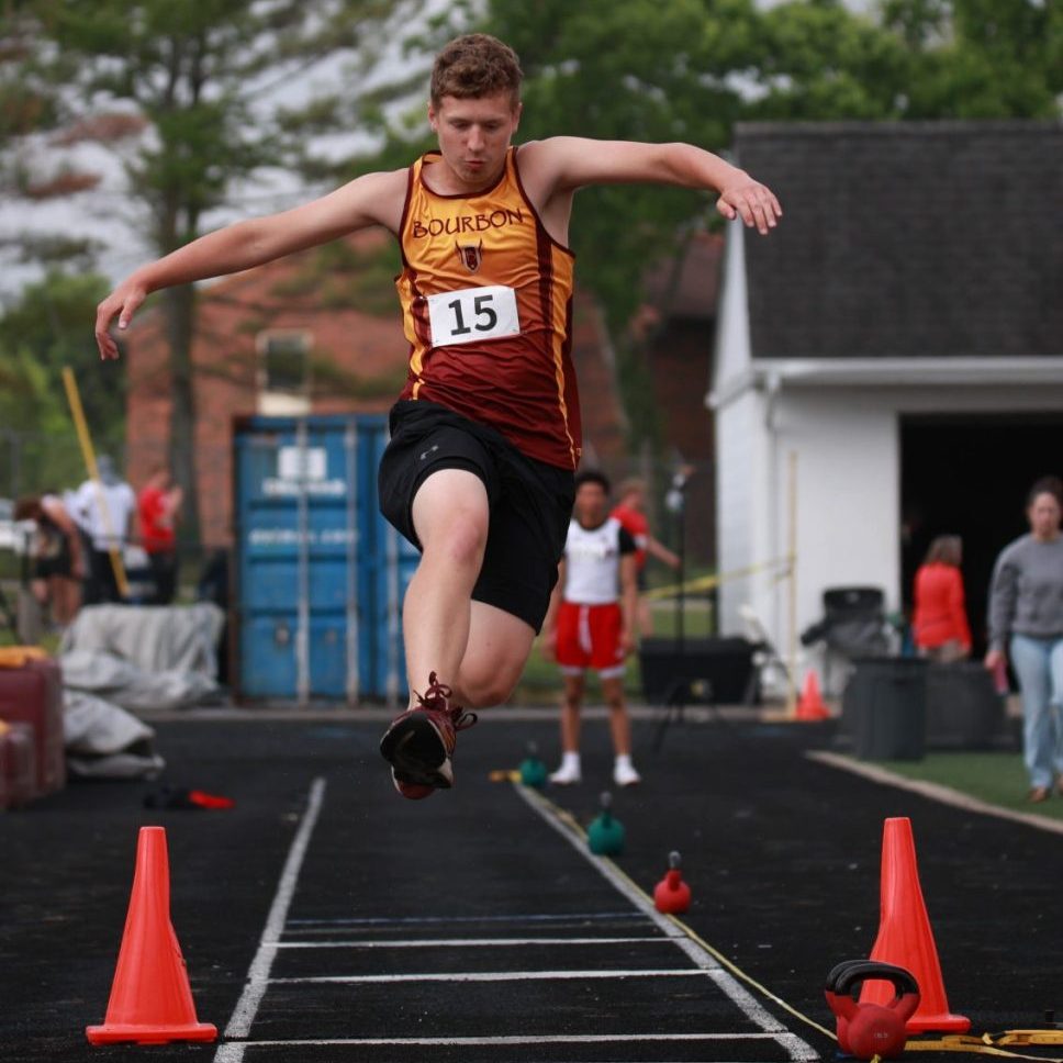 Johnny Stewart elevates in the long jump at the Colonel Relays.